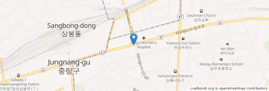 Mapa de ubicacion de 연세좋은치과 en 대한민국, 서울, 중랑구, 망우본동.