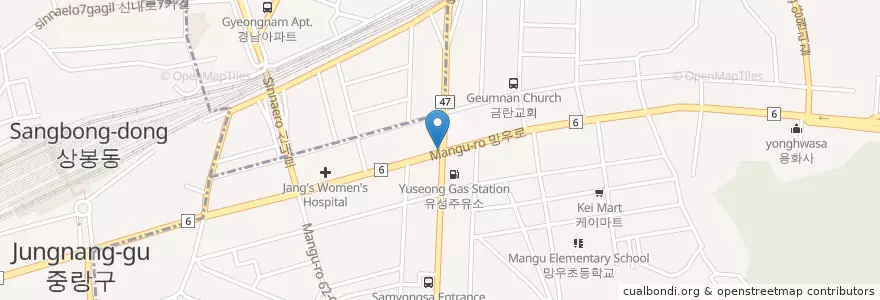 Mapa de ubicacion de Pizzahut en Güney Kore, Seul, 중랑구, 망우본동.
