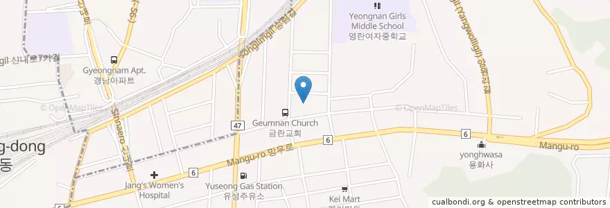 Mapa de ubicacion de 유치원주차장 en کره جنوبی, سئول, 중랑구, 망우본동.