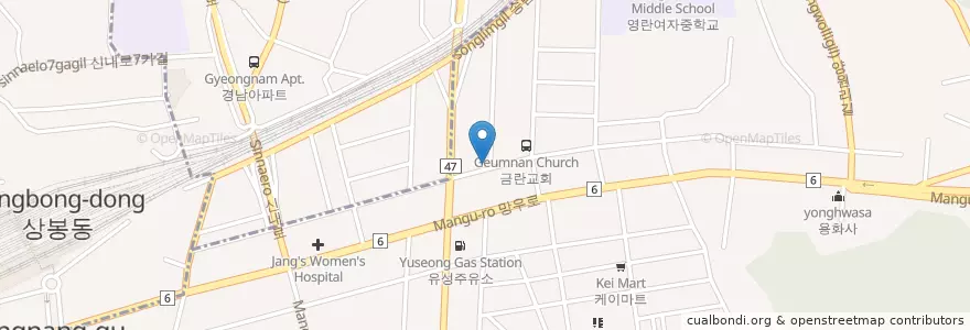 Mapa de ubicacion de 흥부곱창 en 韩国/南韓, 首尔, 中浪區, 망우본동.