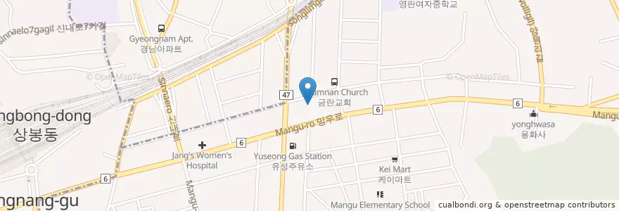 Mapa de ubicacion de 동강매운탕 en Республика Корея, Сеул, 중랑구, 망우본동.