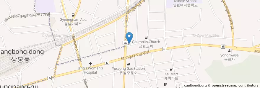 Mapa de ubicacion de 양지다방 en Coreia Do Sul, Seul, 중랑구, 망우본동.