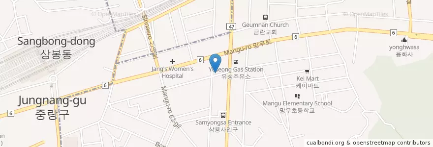 Mapa de ubicacion de 팡팡노래짱 en Südkorea, Seoul, 중랑구, 망우본동.