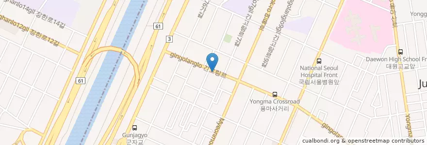 Mapa de ubicacion de 우주포차 en Coreia Do Sul, Seul, 광진구, 중곡1동.