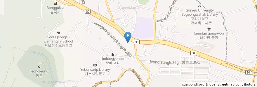Mapa de ubicacion de 왕곱창구이 en 대한민국, 서울, 성북구.