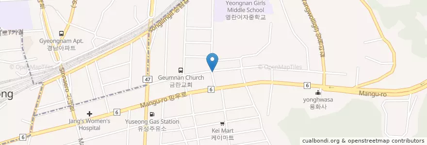 Mapa de ubicacion de 엄마손김밥 en 大韓民国, ソウル, 中浪区, 망우본동.