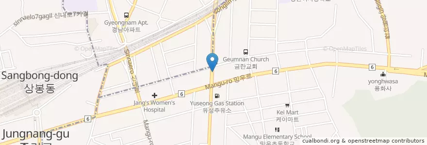 Mapa de ubicacion de KEB하나은행atm en South Korea, Seoul, Jungnang-Gu, Mangubon-Dong.