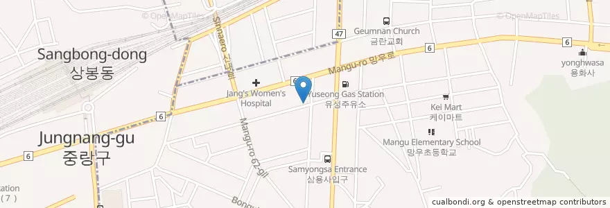 Mapa de ubicacion de 이화다방B1 en South Korea, Seoul, Jungnang-Gu, Mangubon-Dong.