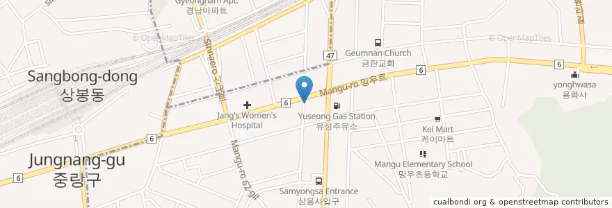 Mapa de ubicacion de 우정약국 en 大韓民国, ソウル, 中浪区, 망우본동.