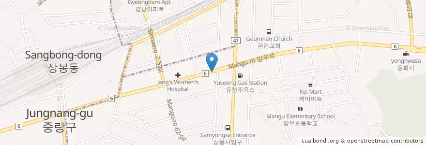 Mapa de ubicacion de 영노래연습장 en Güney Kore, Seul, 중랑구, 망우본동.