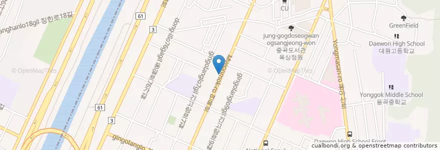 Mapa de ubicacion de 낭만.장미 en Corée Du Sud, Séoul, 광진구, 중곡3동.