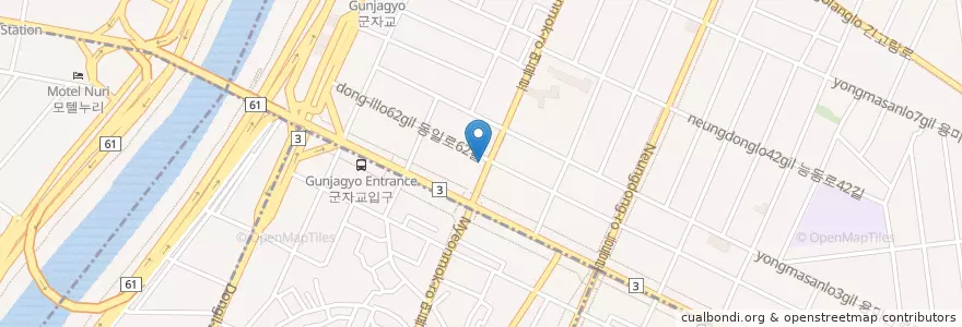 Mapa de ubicacion de 천수만바지락칼국수 en Güney Kore, Seul, 광진구, 중곡1동.