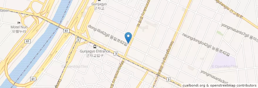 Mapa de ubicacion de 능동숯불갈비 en Korea Selatan, 서울, 광진구, 중곡1동.