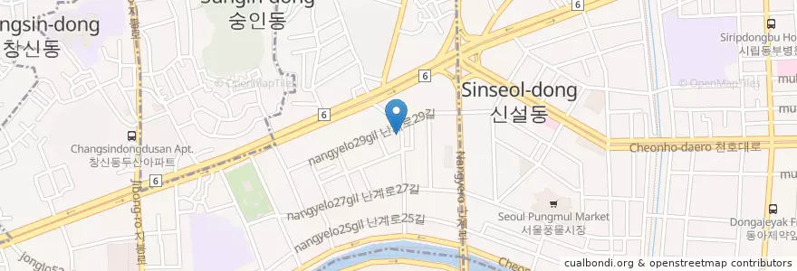 Mapa de ubicacion de 청해(해물찜) en Korea Selatan, 서울, 숭인2동.