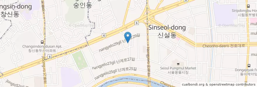 Mapa de ubicacion de 비너스노래왕 en كوريا الجنوبية, سول, 숭인2동.