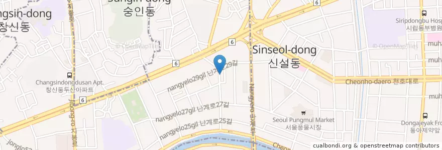 Mapa de ubicacion de 정통의정부부대찌개 en Corea Del Sud, Seul, 숭인2동.