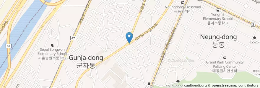 Mapa de ubicacion de 오래오래포차 en South Korea, Seoul, Gwangjin-Gu, Gunja-Dong.