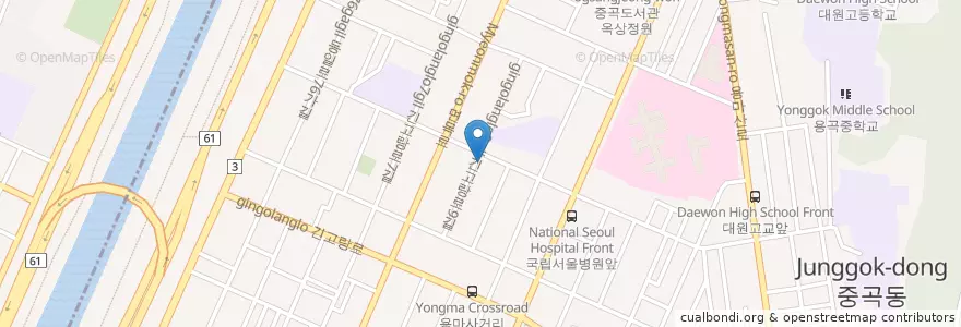 Mapa de ubicacion de 꼬마치킨 en Südkorea, Seoul, 광진구, 중곡1동.