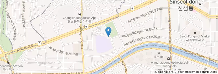 Mapa de ubicacion de 토스트 en 대한민국, 서울, 종로구, 숭인2동, 창신1동.