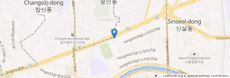 Mapa de ubicacion de 팡팡노래방 en كوريا الجنوبية, سول, 종로구, 숭인2동.