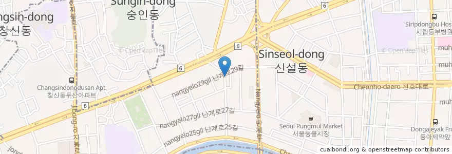 Mapa de ubicacion de 발리노래장B1 en Güney Kore, Seul, 숭인2동.
