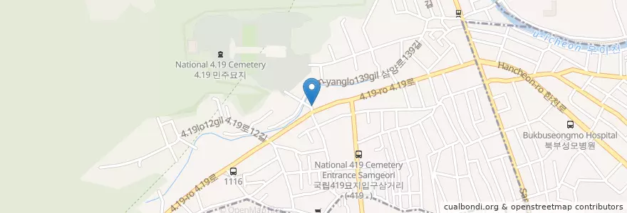 Mapa de ubicacion de 리킨치킨호프               야호노래방B1 en Korea Selatan, 서울, 강북구, 우이동.
