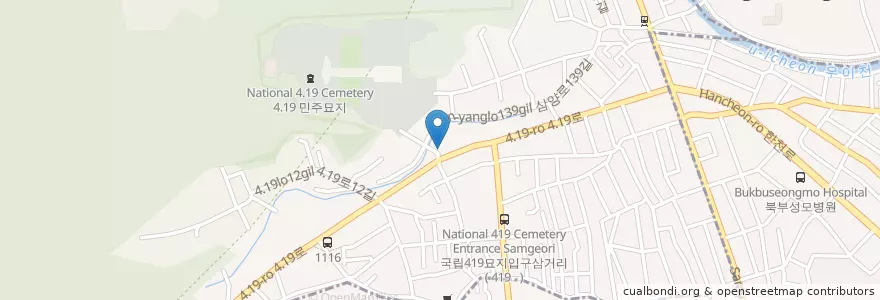 Mapa de ubicacion de 리킨치킨호프               야호노래방B1 en Südkorea, Seoul, 강북구, 우이동.