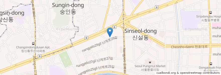 Mapa de ubicacion de 엄마손한식뷔페     1인6000원 en 대한민국, 서울, 숭인2동.