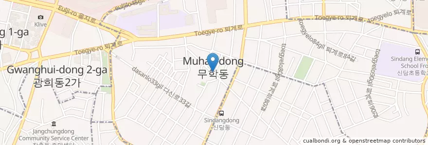 Mapa de ubicacion de 치킨엔비어 en South Korea, Seoul, Jung-Gu, Sindang-Dong.