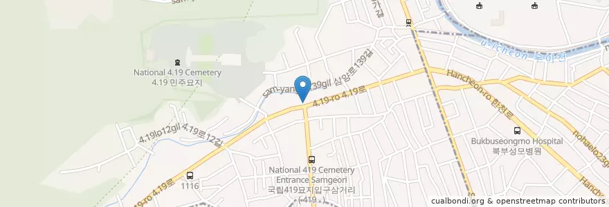 Mapa de ubicacion de 메기한마당 en South Korea, Seoul, Gangbuk-Gu, Ui-Dong.