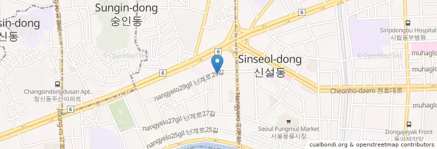 Mapa de ubicacion de 어른이대공원 en 大韓民国, ソウル, 숭인2동.