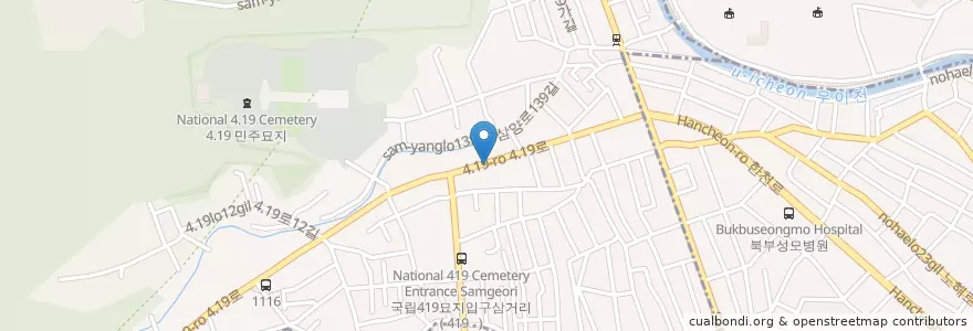 Mapa de ubicacion de 태왕갈비 en Güney Kore, Seul, 강북구, 우이동.
