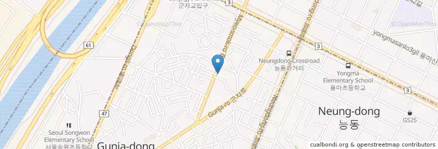 Mapa de ubicacion de 동산교회 en Coreia Do Sul, Seul, 광진구, 군자동.