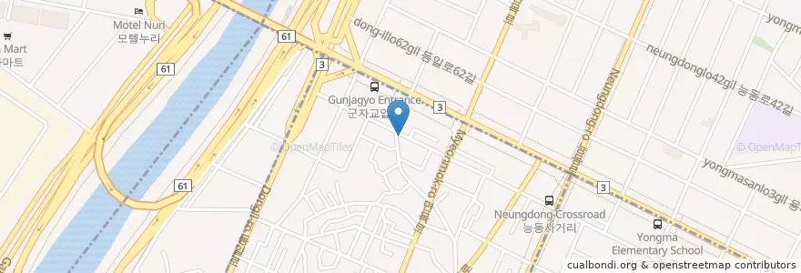 Mapa de ubicacion de 예일침례교회 en 大韓民国, ソウル, 広津区, 군자동.