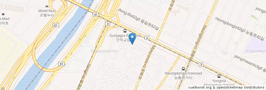 Mapa de ubicacion de 진주품은활어 en 大韓民国, ソウル, 広津区, 군자동.