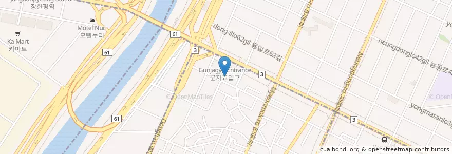 Mapa de ubicacion de 평강교회 en Coreia Do Sul, Seul, 광진구, 군자동.