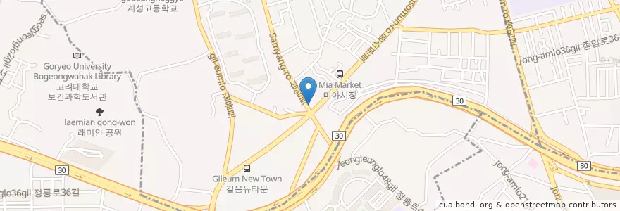 Mapa de ubicacion de 야래화 en کره جنوبی, سئول, 성북구, 길음1동, 길음1동.