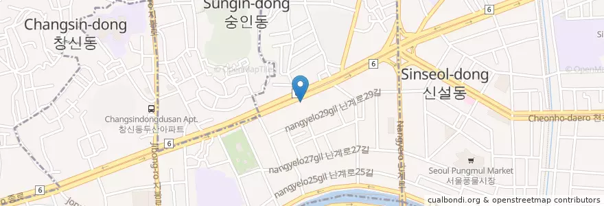 Mapa de ubicacion de 5000원뷔페 en 대한민국, 서울, 숭인2동.