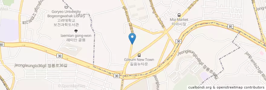 Mapa de ubicacion de 마늘보쌈칼국수2F en Coreia Do Sul, Seul, 성북구, 길음1동, 길음1동.