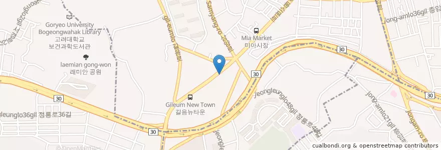 Mapa de ubicacion de 불닭발동대문엽기떡볶이 en 대한민국, 서울, 성북구, 길음1동, 길음1동.