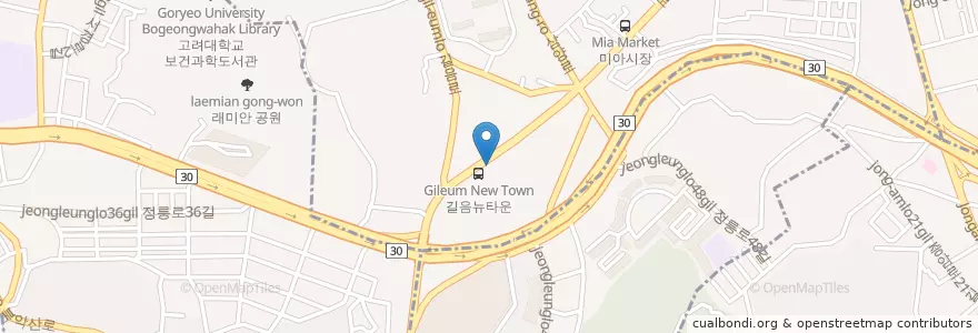 Mapa de ubicacion de 올리브치킨 en Güney Kore, Seul, 성북구, 길음1동, 길음1동.