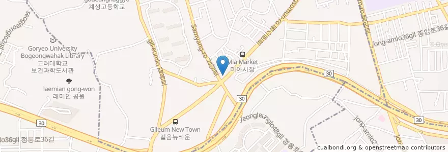 Mapa de ubicacion de 찹쌀꽈배기천원 en Corée Du Sud, Séoul, 성북구, 길음1동, 길음1동.
