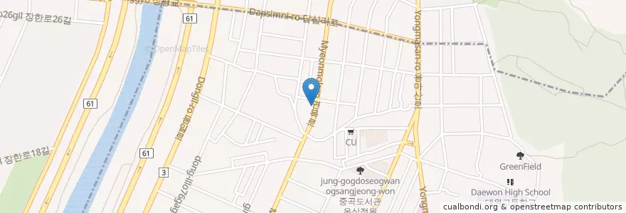 Mapa de ubicacion de 어우동.길조 2p컬투노래방 en کره جنوبی, سئول, 광진구, 중곡3동.
