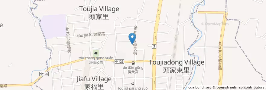 Mapa de ubicacion de 得天宮 en تایوان, تایچونگ, 潭子區, 北屯區.