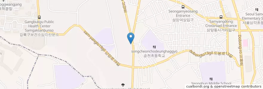 Mapa de ubicacion de GB영어전문학원 en 大韓民国, ソウル, 江北区, 송천동.