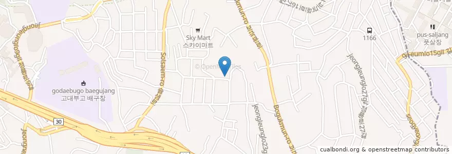 Mapa de ubicacion de 숯불닭갈비랑닭발 en 韩国/南韓, 首尔, 城北區, 정릉4동.