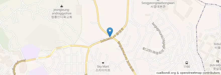 Mapa de ubicacion de 솔샘길기사식당 en Coreia Do Sul, Seul, 성북구, 정릉4동.