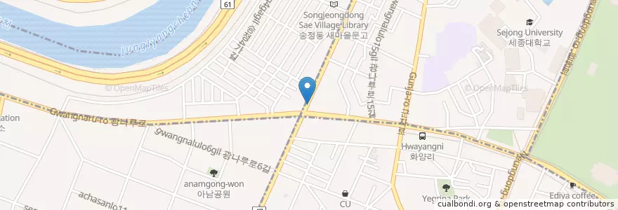 Mapa de ubicacion de 있잖아여호프치킨 en Corea Del Sud, Seul, 광진구, 군자동.