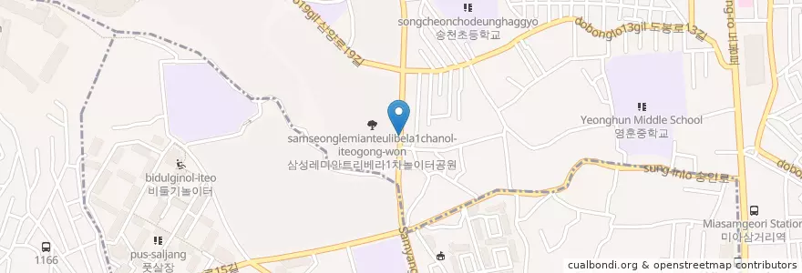 Mapa de ubicacion de 하늘아래 en Corea Del Sur, Seúl, 송천동.