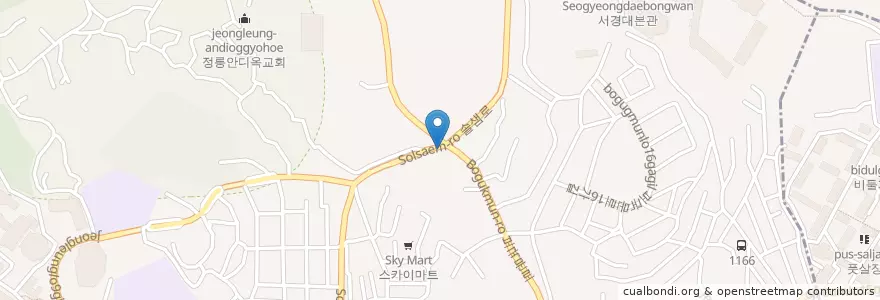 Mapa de ubicacion de 정릉곤드레밥 en 대한민국, 서울, 성북구, 정릉4동.
